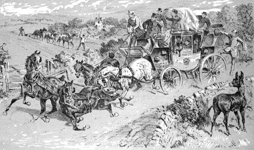 A fallen horse and the wheel off a carriage