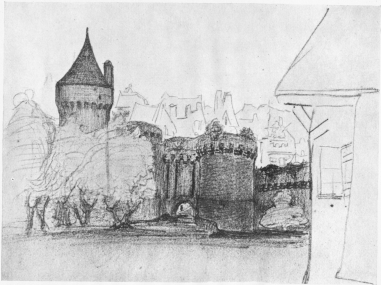 THE CHÂTEAU OF FOUGÈRES IN 1836.

Unpublished drawing by Victor Hugo.