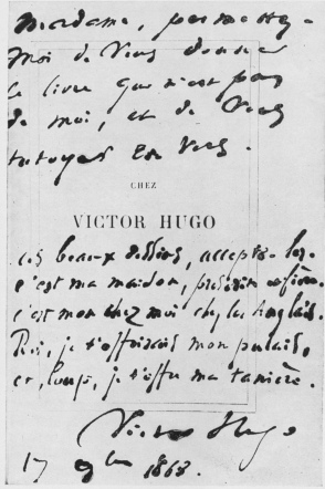A DEDICATION BY VICTOR HUGO TO JULIETTE DROUET.

The original belongs to M. Louis Barthou.