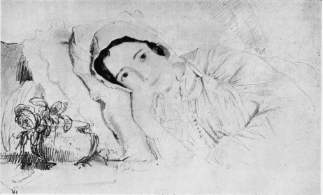 CLAIRE PRADIER ON HER DEATHBED.

Drawing by Pradier (Victor Hugo Museum).