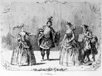 Scene illustrating The Italian Opera, with Senesino, Cuzzoni, &c. From a contemporary design.