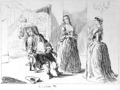Scene illustrating Vanbrughs Provoked Wife.
After the contemporary design by Arnold Vanhaecken.