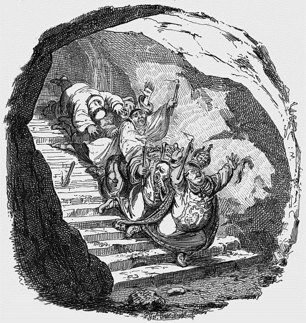 Priests falling down a stair