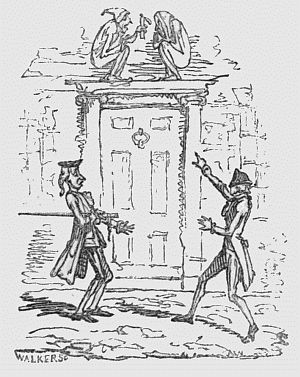 Man pointing to spirits above a doorway