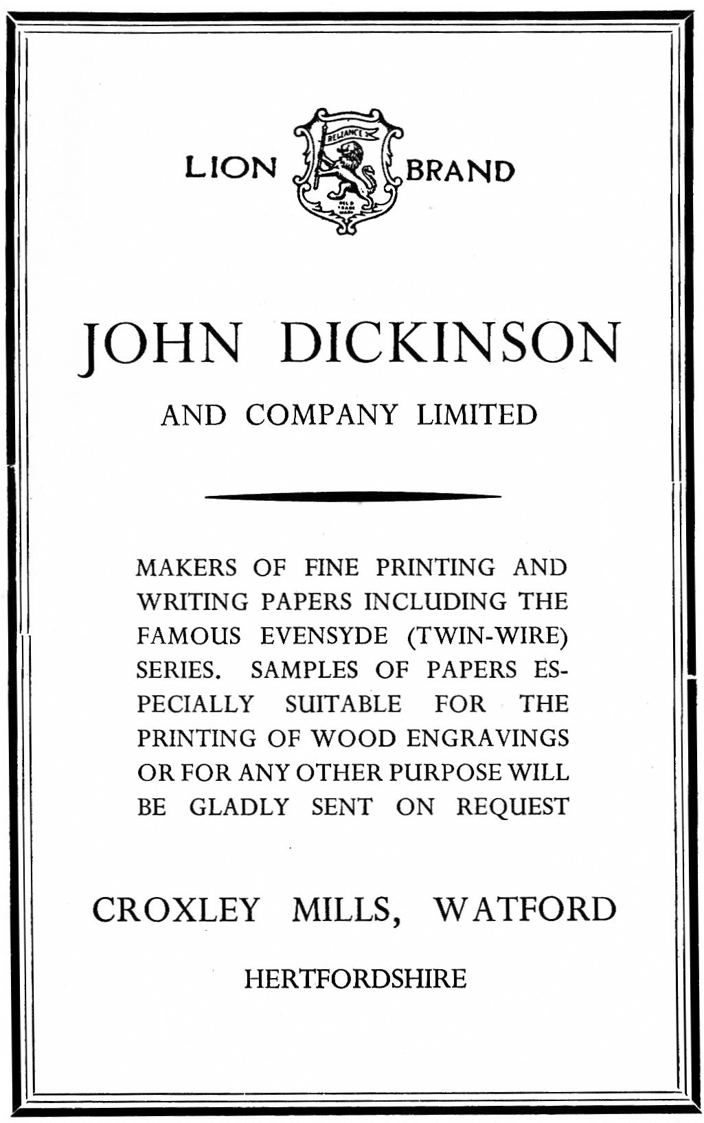 John Dickinson and Company advertisement