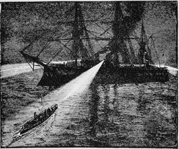 drawing ship with a searchlight 