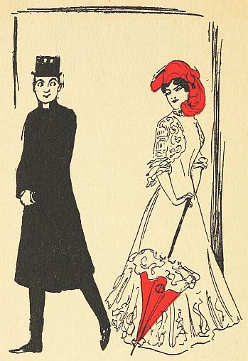 preacher passing by woman in pretty dress