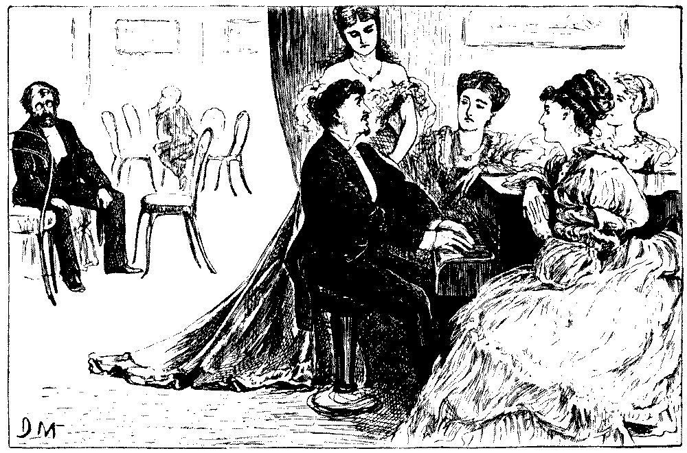 Group of women around musician ignoring two  other speakers