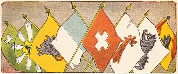 Group of  Swiss flags, the Swiss national lag in front
