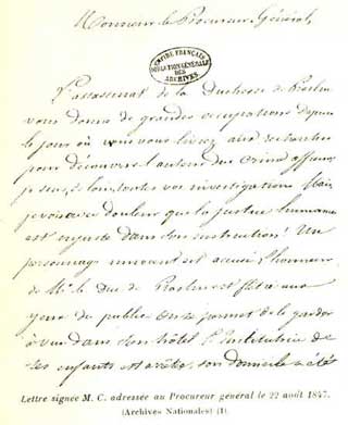 Lettre signée M. C.