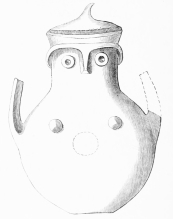 No. 173. Splendid Trojan Vase of Terra-cotta,
representing the tutelary Goddess of Ilium, θεὰ γλαυκῶπις Ἀθήνη. The
cover forms the helmet. (8 M.)