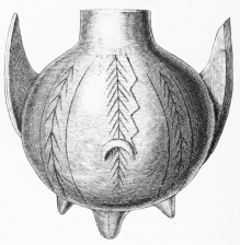No. 193. An elegant bright-red Vase of Terra-cotta,
decorated with branches and signs of lightning, with holes in the
handles and lips, for cords to hang it up by. Found on the Tower (8
M.).