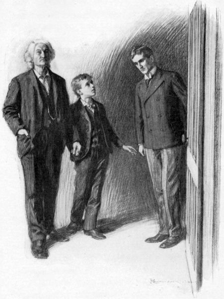 “He held the door wide open while the old man and his grandson
passed out into the corridor.”