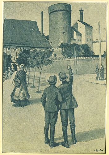 two boys looking at tower