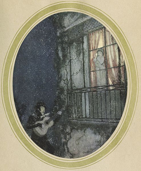 man serenading woman in window