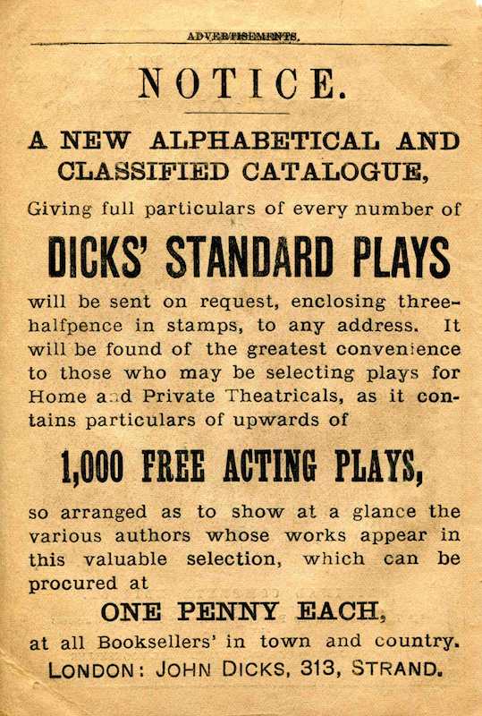 Advertisement for Dicks’ Standard Plays