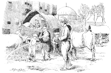 Refugees

Nearly all the narrow streets were blocked by rows of waggons, drawn by
oxen, conveying fugitives from Thrace and Macedonia.