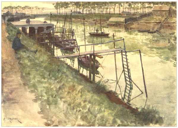 NIEUPORT&mdash;
The Quay, with Eel-boats and Landing-stages.