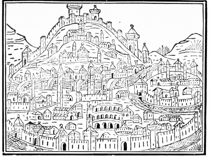 FROM AN ENGRAVING OF THE YEAR 1535 IN THE BIBLIOTECA
COMUNALE OF VERONA SHOWING THE OLD WALLS ROUND THE TOWN