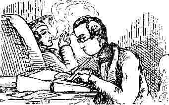 ***Image: VG duped and writing his note to Mr. Slowcoach, Mr. Charles Larkyns discreetly amused***
