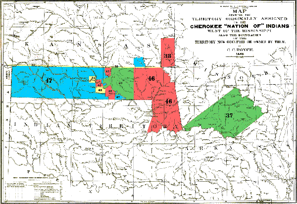 MAP SHOWING THE TERRITORY ORIGINALLY ASSIGNED TO THE CHEROKEE "NATION OF" INDIANS WEST OF THE MISSISSIPPI.