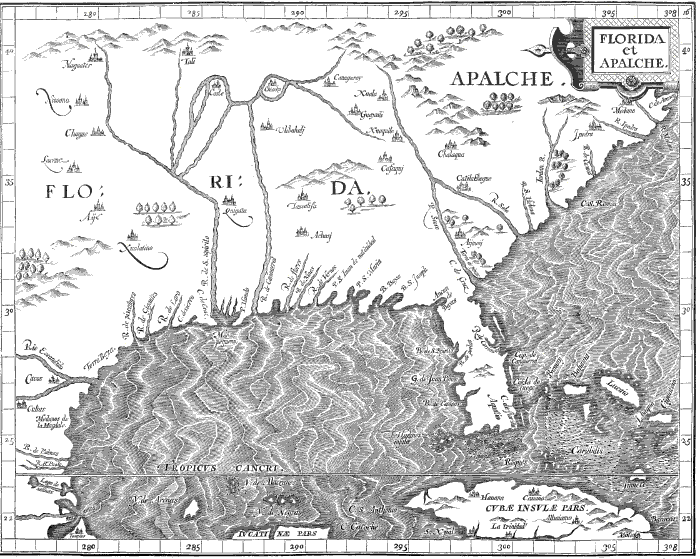 EARLIEST MAP SHOWING LOCATION OF THE CHEROKEES—1597.
