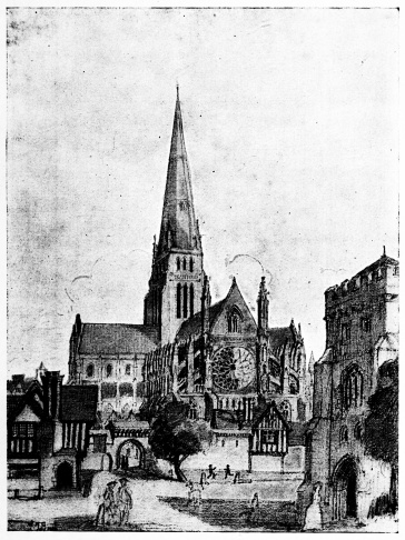 OLD ST. PAUL’S.

(From a drawing by Walter H. Godfrey, reconstructed from information
obtained from leading authorities.)