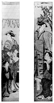 CHOKI: COURTESAN AND ATTENDANT.
SHUNMAN: TWO LADIES UNDER A MAPLE-TREE.