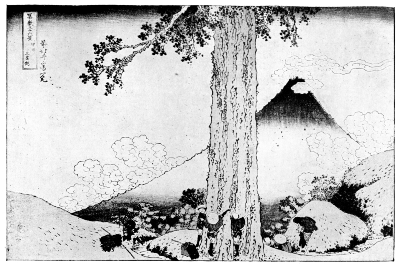 HOKUSAI: FUJI, SEEN FROM THE PASS OF MISHIMA, PROVINCE OF
KAHI.