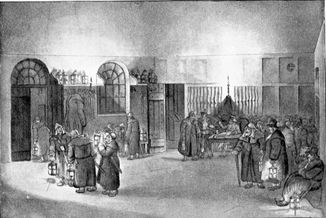 WATCH HOUSE AND WATCHMEN A CENTURY AGO.

(From a Contemporary Print by Rowlandson and Pugin.)