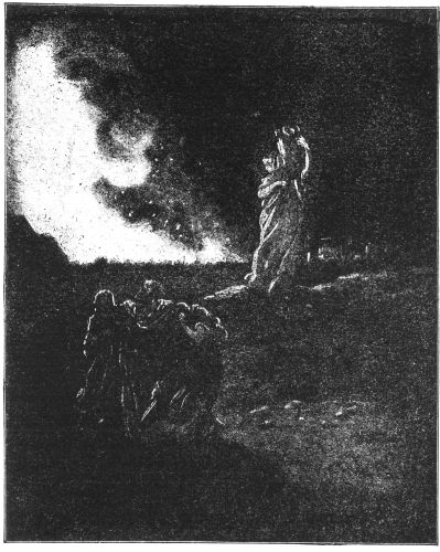 Very dark image with some sparks of fire and brimstone in the background