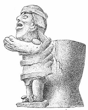 Fig. 68. Incense burner decorated with crude clay
    figurine from Mound No. 25.