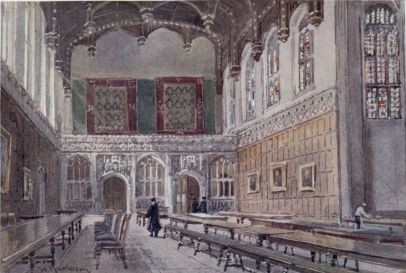 THE HALL OF KING’S COLLEGE

This was built by Wilkins 1824-28. On the walls are several portraits by
Sir Hubert Herkomer, R.A.