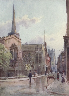 MARKET STREET AND HOLY TRINITY CHURCH

In this picture Holy Trinity Church (of which Charles Simeon was
incumbent) with its spire may be seen on the left. The cool grey
building in the middle of the picture is the Henry Martyn Hall, a modern
structure. In the distance is seen the Tower and North side of Great St.
Mary’s.