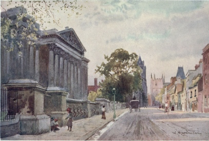 THE FITZWILLIAM MUSEUM—EVENING

In the distance are seen the square tower of the Pitt Press and Pembroke
College. Behind the trees are Peterhouse and the Congregational
Church.