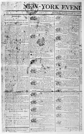 New York Evening Post of Monday, November 16, 1801.
