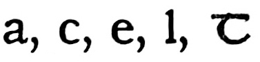 Irish half-uncial A, C, E, L, T