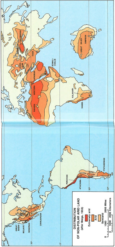 DISTRIBUTION OF NON-POLAR ARID LAND (after Meigs, 1953)