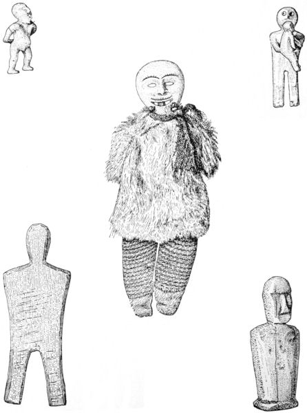 Drawings of five different dolls