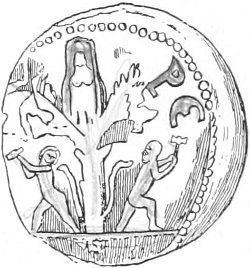 Fig. 24.—Imperial coin of Myra in Lycia, showing tree-goddess.(Goblet d’Alviella.)