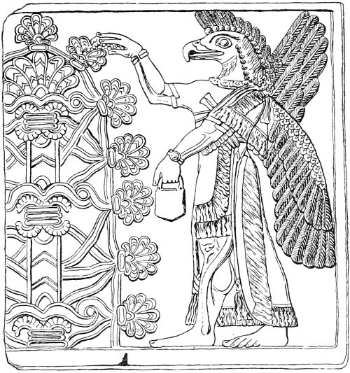 Fig. 26.—The sacred tree as symbol of fertility.(From an Assyrian bas-relief. Perrot et Chipiez.)