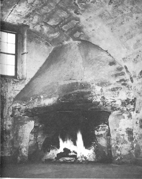 THE LARGE CORNER FIREPLACES IN THE GUARDROOMS WERE USED BOTH FOR HEATING AND COOKING.