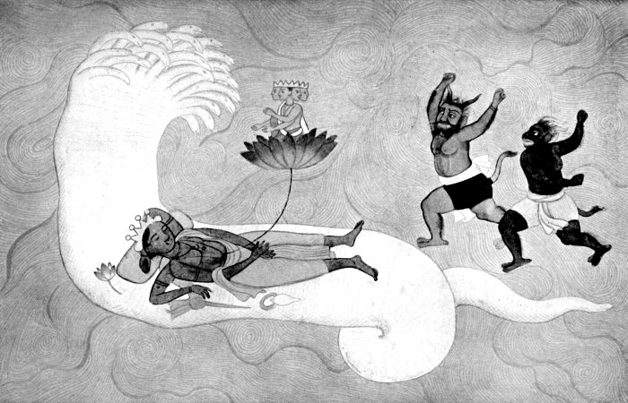 THE BIRTH OF BRAHMA: SPRINGING FROM A LOTUS ISSUING FROM VISHNU