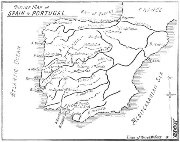 Map XII: Outline Map of Spain and Portugal.