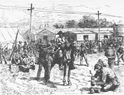 Jackson’s troops pillaging Federal supplies at Manassas Junction just prior to the Second Battle of Manassas. From “Battles and Leaders of the Civil War.”