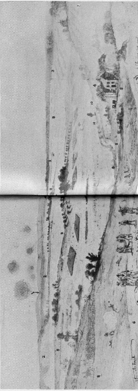 &ldquo;The battle of Groveton or Second Bull Run between the Union Army commanded by Genl. Pope and Con. Army under Genl. Robert E. Lee. Sketched from Bald face hill on Saturday afternoon half past three o&rsquo;clock.... Looking toward the village of Groveton.&rdquo; From original wartime sketch, with title by E. Forbes. Courtesy Library of Congress.