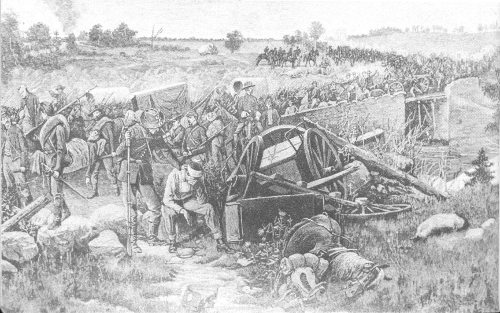 The Federal retreat over the Stone Bridge on Saturday evening, August 30, 1862. From &ldquo;Battles and Leaders of the Civil War.&rdquo;