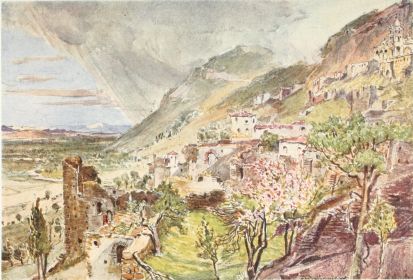 MISTRA AND THE VALLEY OF THE EUROTAS

This drawing was sketched at the residence of the Papa of the ancient
metropolis church. On the higher slope of the mountain to the right is
the Pantanassa Church; below, to the left, part of the mediæval defences
of the town.