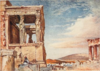 THE CARYATID PORTICO OF THE ERECHTHEUM FROM THE WEST

On the extreme right show two columns of the north-east angle of the
Parthenon; in the distance is Mount Hymettos.