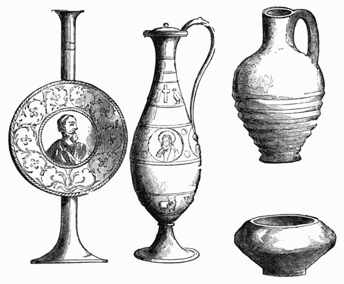 Illustration: Fig. 116.—Metal and Earthen Vessels from the Catacombs.